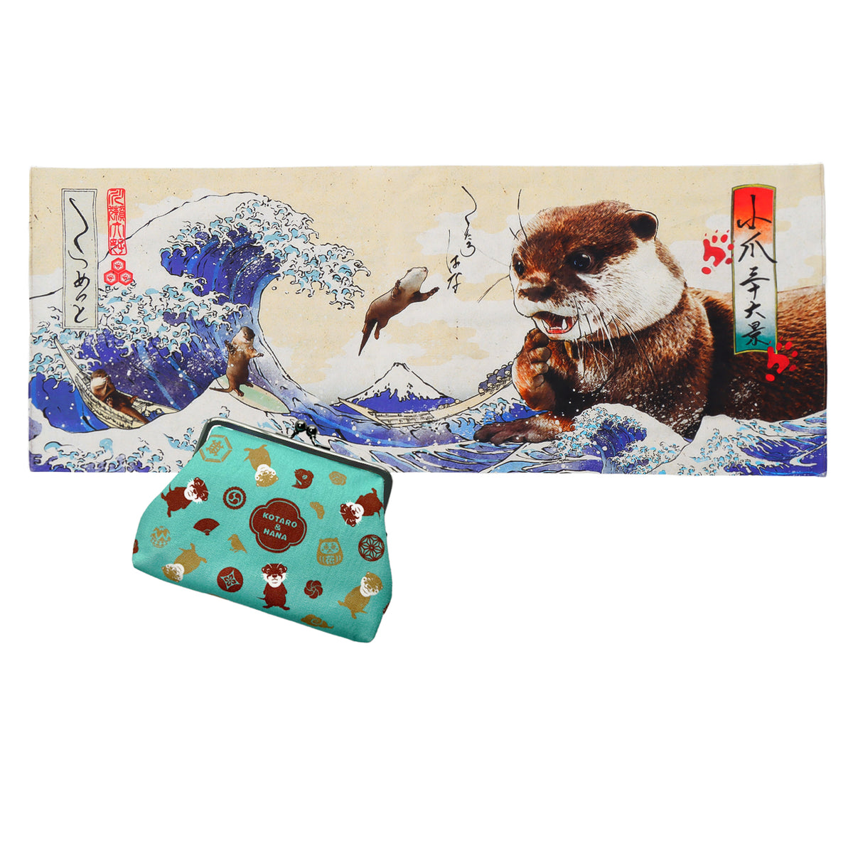 KOTSUMET カワウソ　コタローとハナ　絵　黒額縁　小爪三十六景 KOTSUMET カワウソ コタローとハナ 絵 黒額縁 小爪三十六景