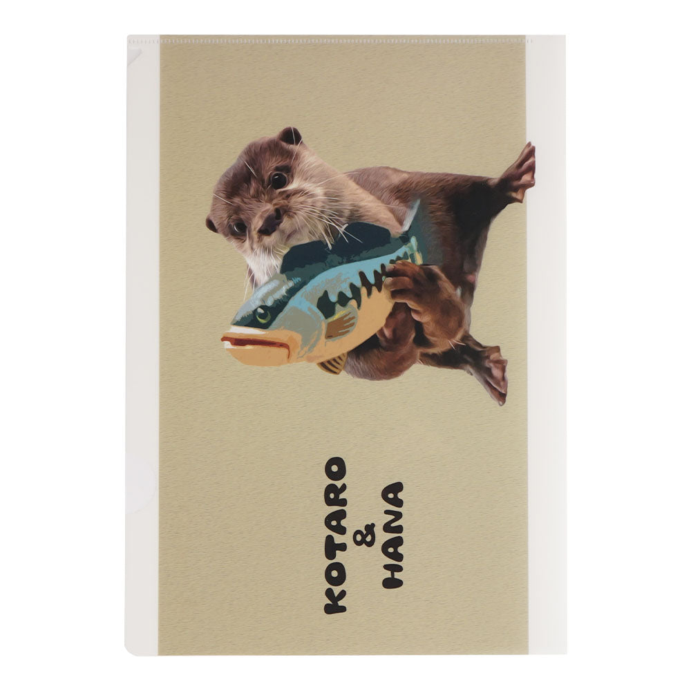 カワウソグッズコタロー&ハナの魚キャッチコタロークリアファイル