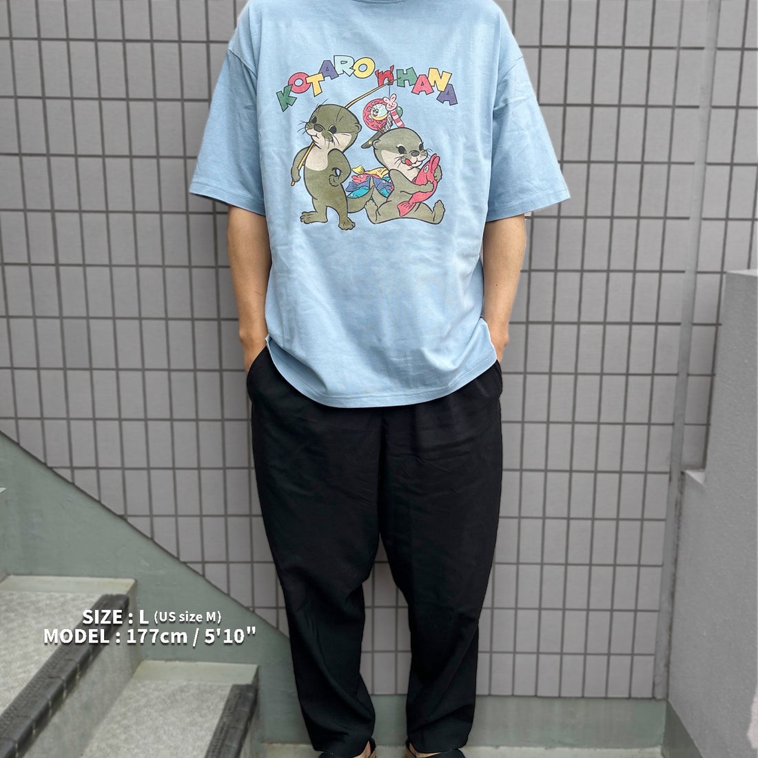 カワウソコタローとハナ　釣りTシャツ