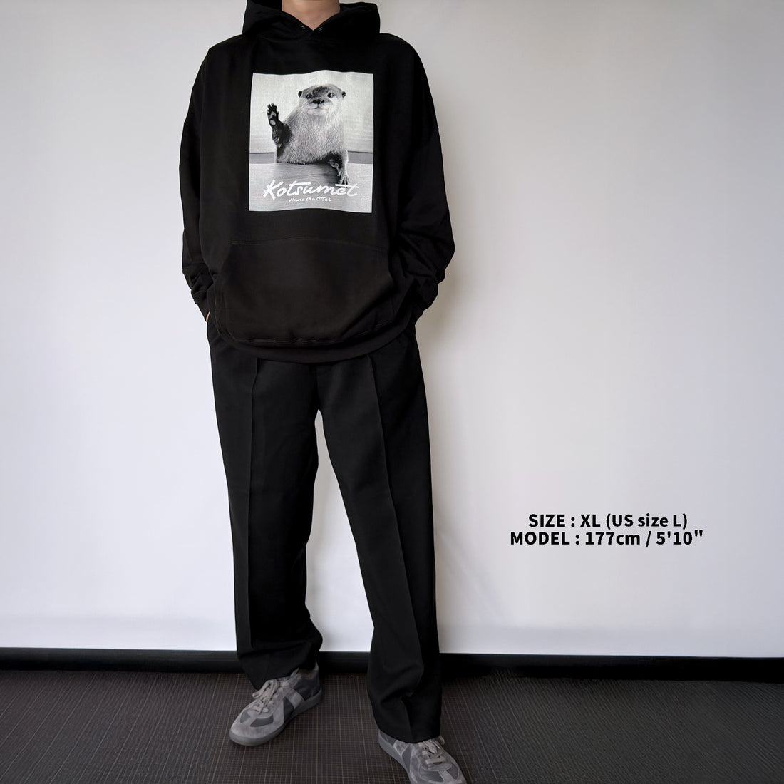 【NEW】カワウソハナ ビッグシルエットパーカー BLACK