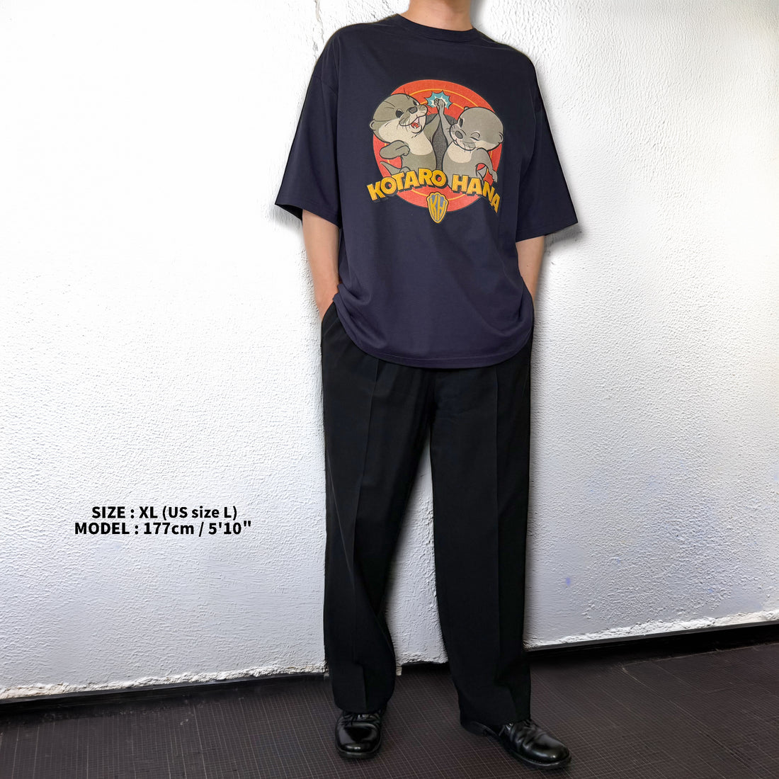 【再入荷】カワウソコタロー&ハナ Tシャツ「HIGH-FIVE」NAVY