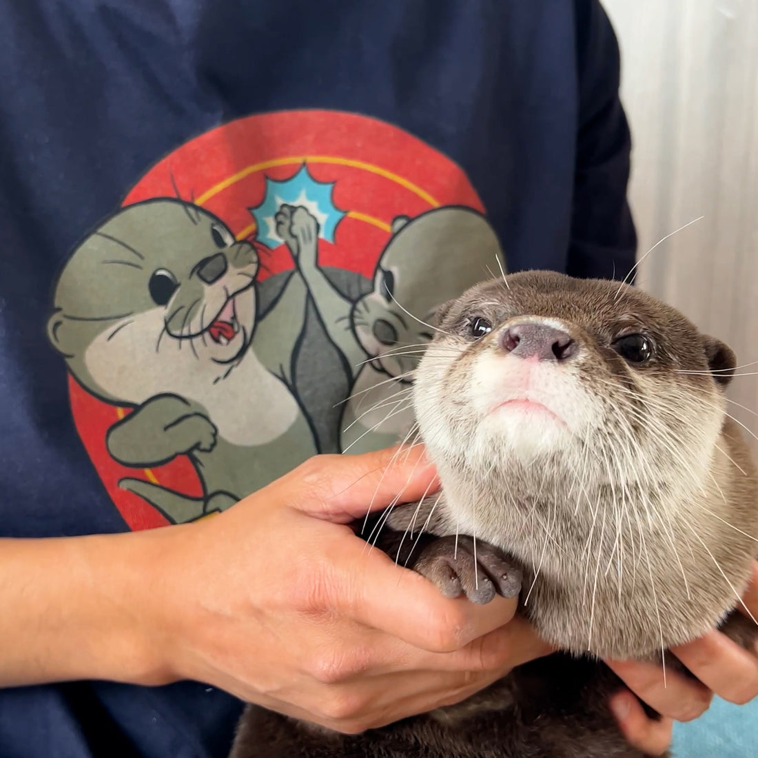 カワウソコタローとハナ　ハイタッチTシャツ